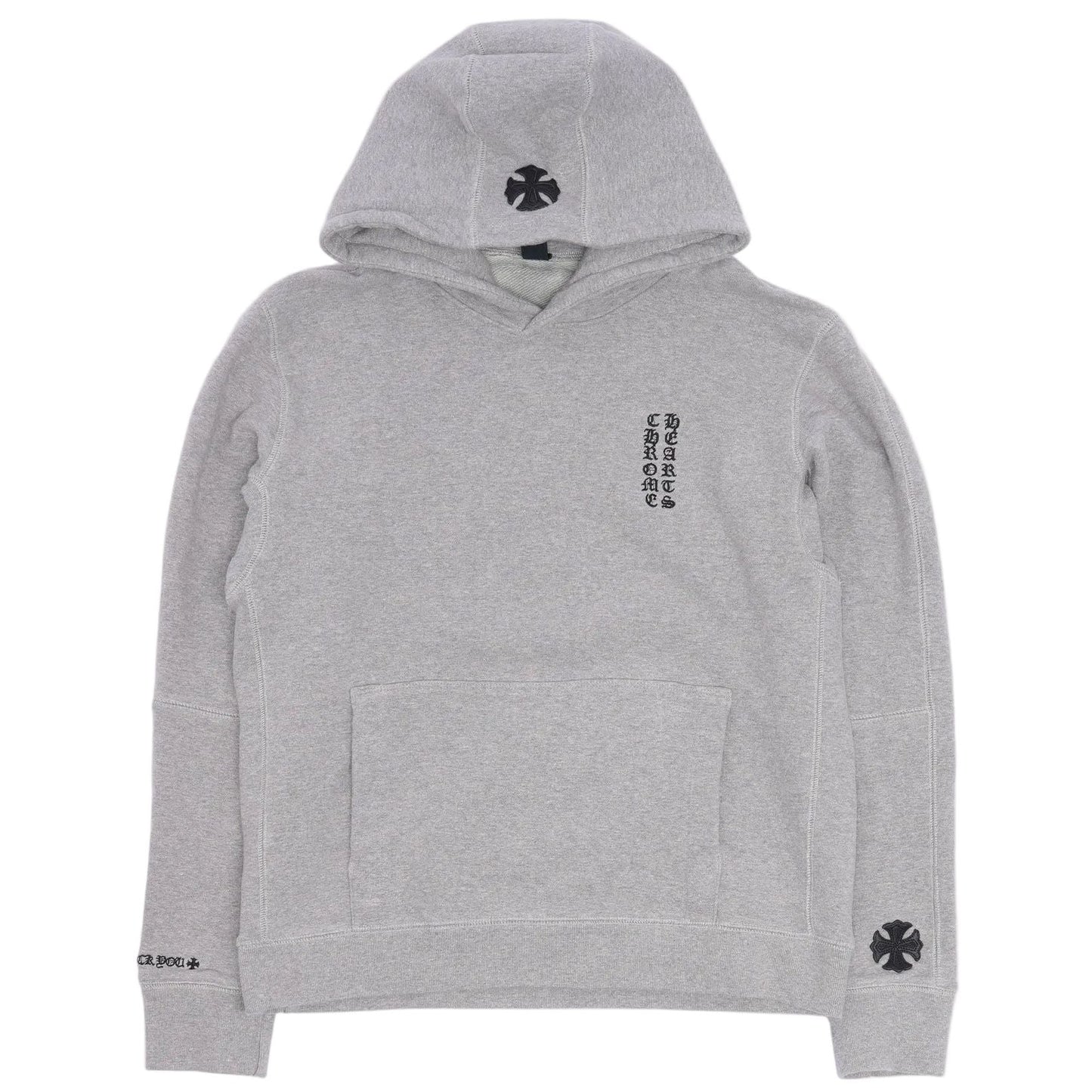 Chrome Hearts Leather Plus Cross Patch Vertical Logo Hoodie Heather Grey