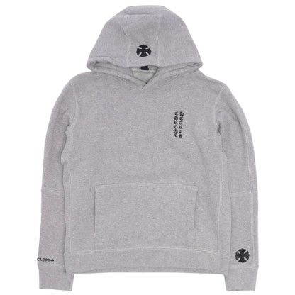 Chrome Hearts Leather Plus Cross Patch Vertical Logo Hoodie Heather Grey