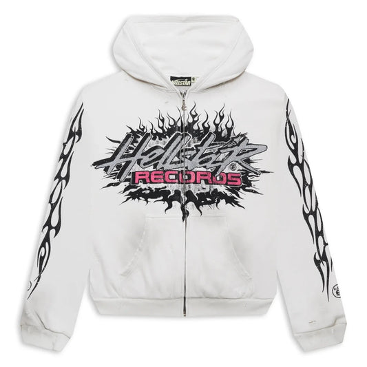 Hellstar Records Glitter Zip-Up Hoodie White