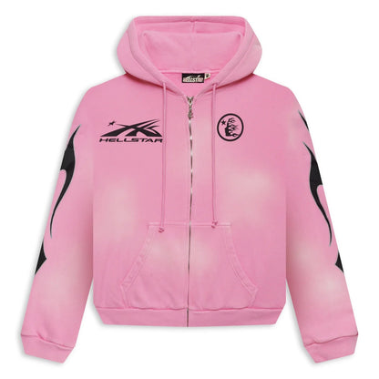 Hellstar Sports Flame Zip-Up Hoodie Pink