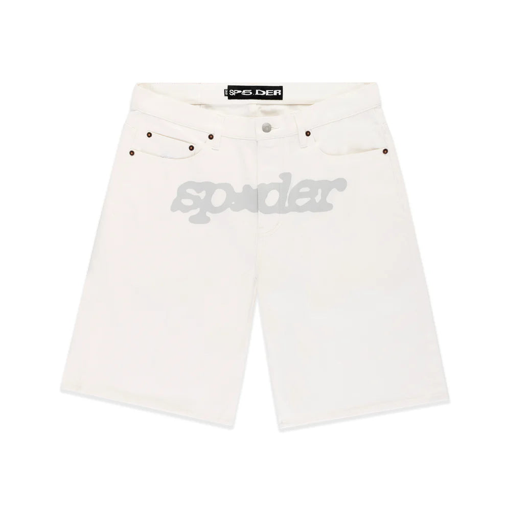 Sp5der V3 Logo Denim Short White