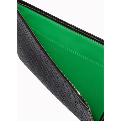 Bottega Veneta Intrecciato Half Zip Pouch Black