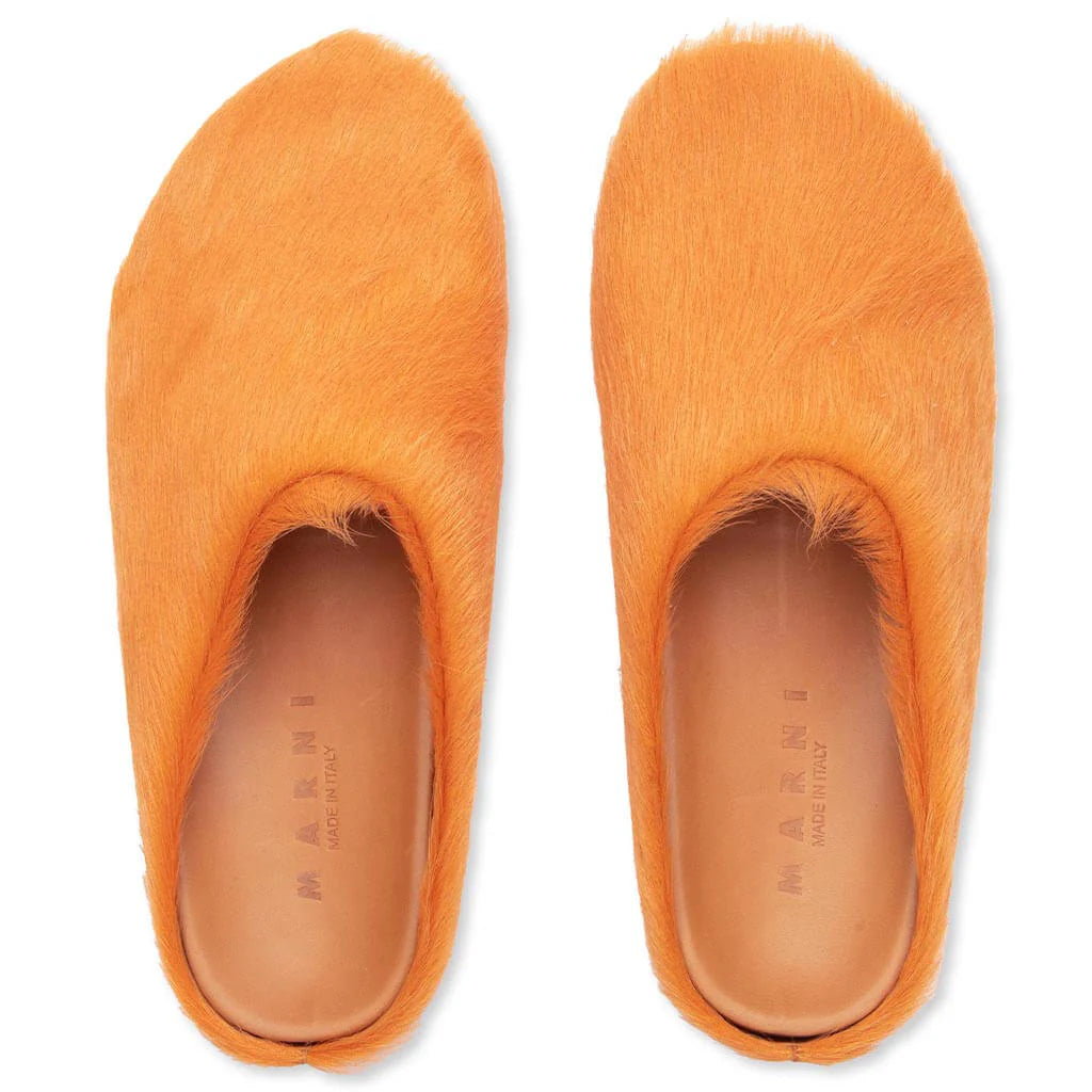 Marni Long-Hair Calfskin Fussbett Sabot Loafers Pumpkin