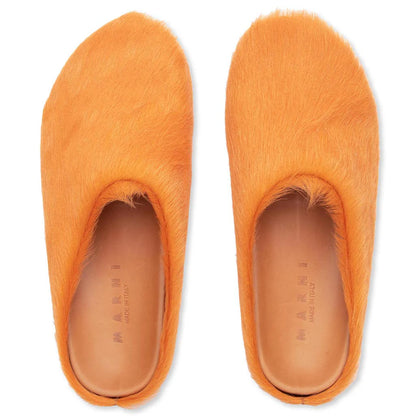 Marni Long-Hair Calfskin Fussbett Sabot Loafers Pumpkin