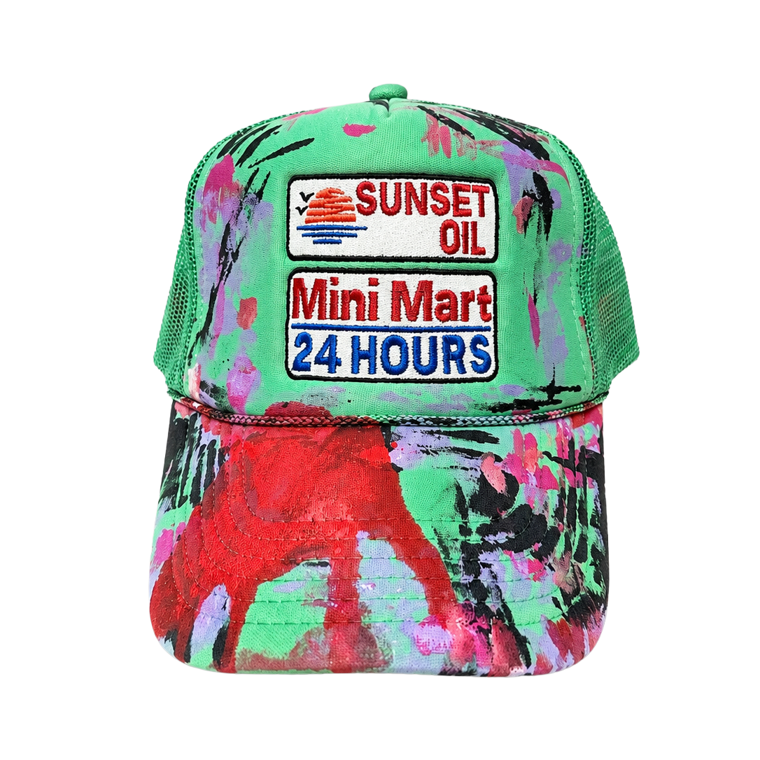 Sunset Oil Mini Mart Paint Splatter Trucker Hat Mint