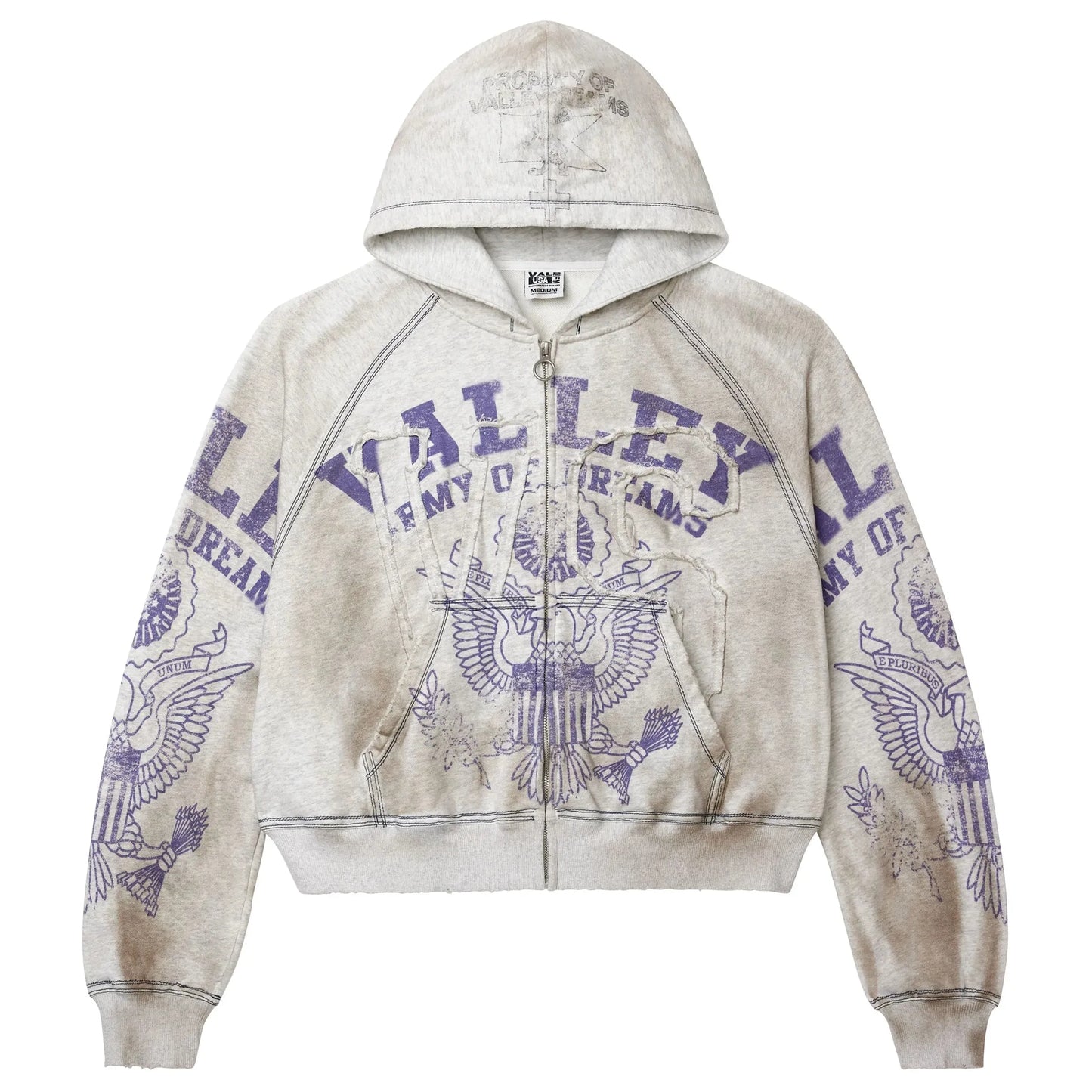 Vale Forever Army Zip-Up Hoodie Dirty Grey