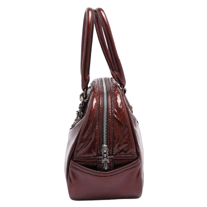 Chrome Hearts Patent Leather Galaxy Silver Cross Patch Bowling Bag Red