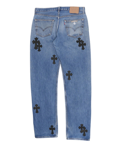 Chrome Hearts Levi's 501 Cross Patch Jeans Blue