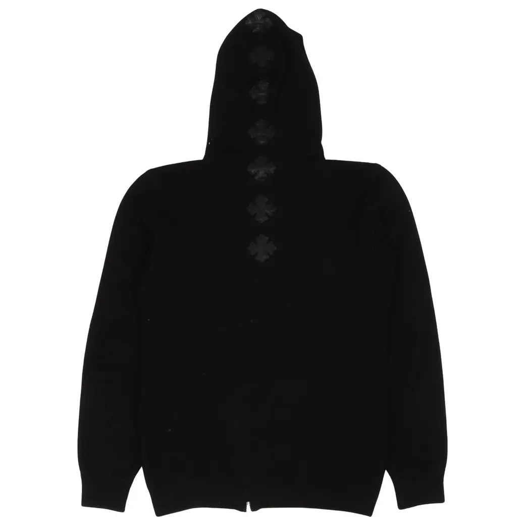 Chrome Hearts Cashmere Leather Cross Zip-Up Hoodie Black