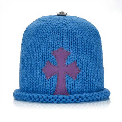 Chrome Hearts Purple Cemetery Cross Patch Cashmere Beanie Blue