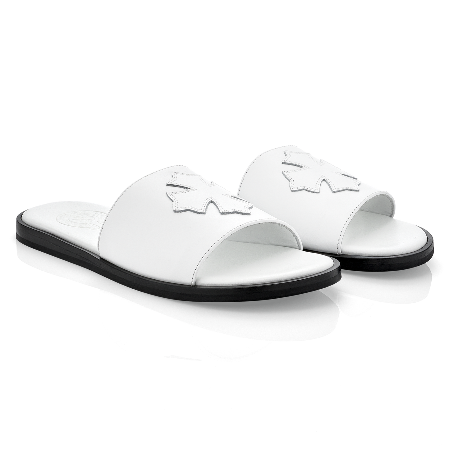 Chrome Hearts Leather Cross Patch Slides White