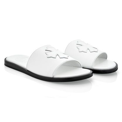 Chrome Hearts Leather Cross Patch Slides White