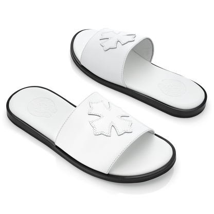 Chrome Hearts Leather Cross Patch Slides White