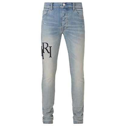 Amiri Staggered Embroidered Logo Jean Vintage Indigo