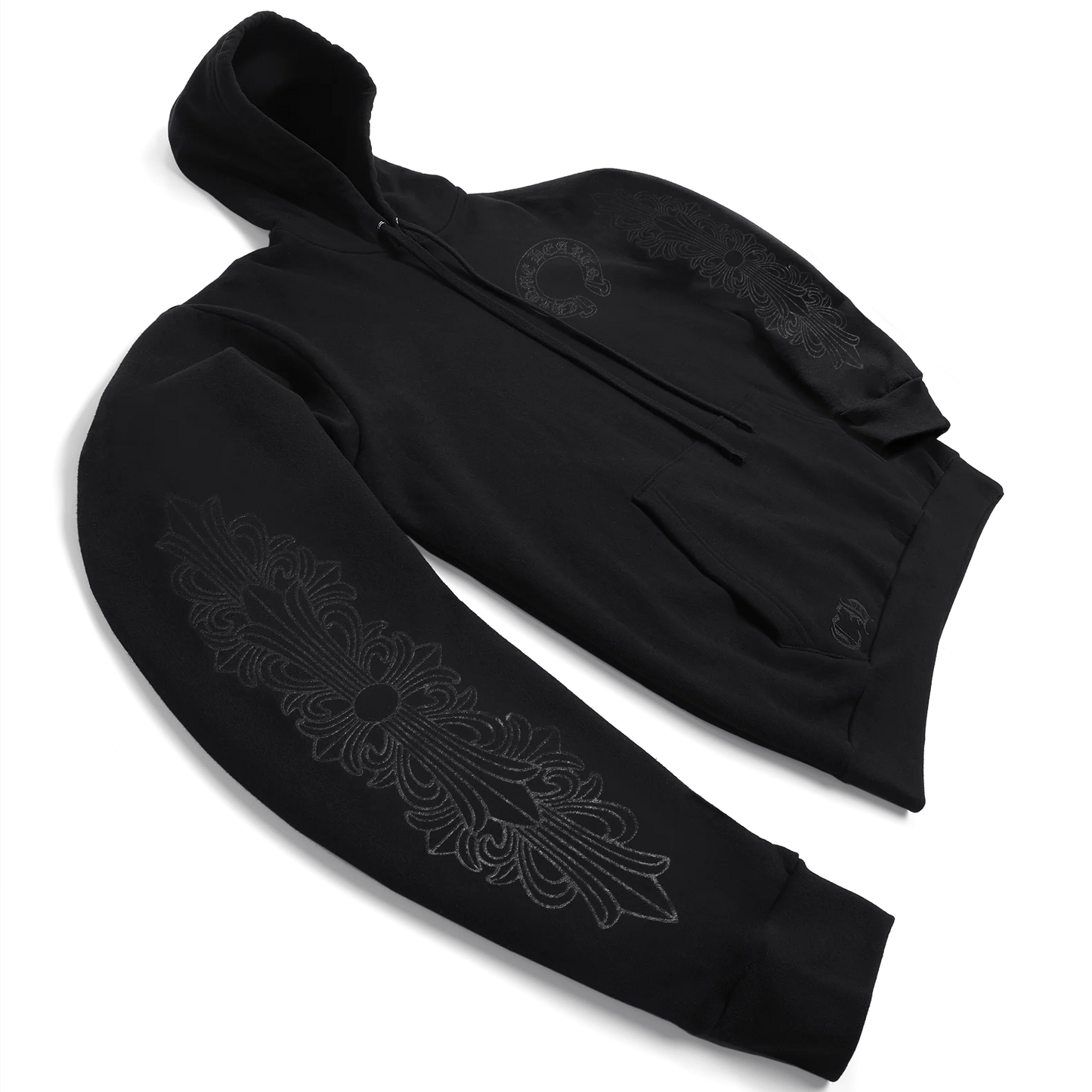 Chrome Hearts Script Horseshoe Floral Hoodie Black/Black