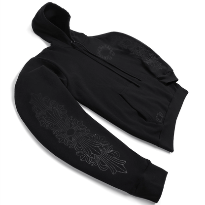 Chrome Hearts Script Horseshoe Floral Hoodie Black/Black