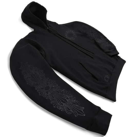 Chrome Hearts Script Horseshoe Floral Hoodie Black/Black