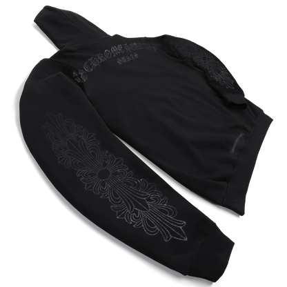 Chrome Hearts Script Horseshoe Floral Hoodie Black/Black
