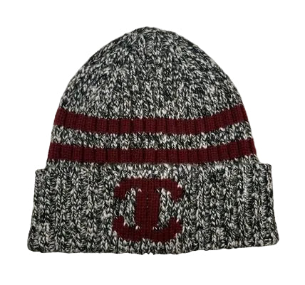 Chanel Knitted Striped Beanie Grey/Burgundy