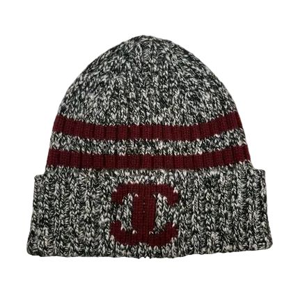 Chanel Knitted Striped Beanie Grey/Burgundy