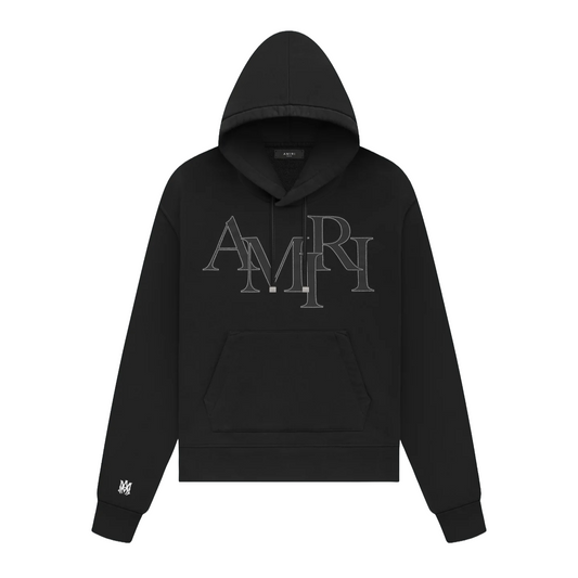 Amiri Staggered Logo Hoodie Black