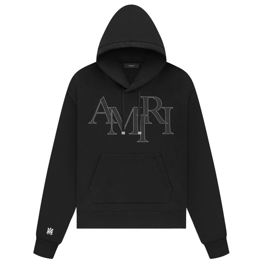 Amiri Staggered Logo Hoodie Black
