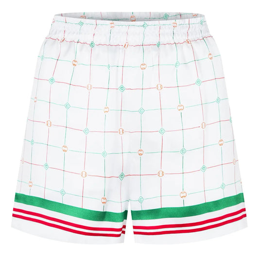 Casablanca Tennis Club Check Silk Shorts White