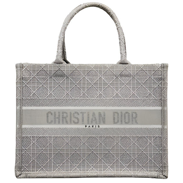 Dior Canvas Embroidered Cannage Medium Book Tote Stone