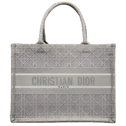 Dior Canvas Embroidered Cannage Medium Book Tote Stone