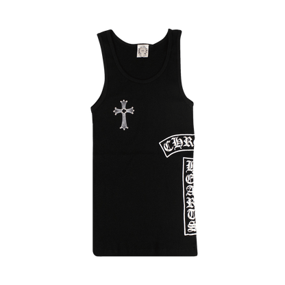 Chrome Hearts Ribbed Swarovski Crystal Side Logo Tank Top Black