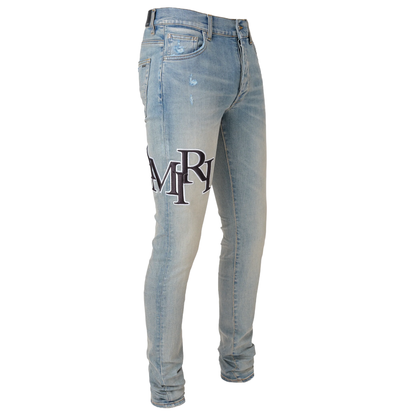 Amiri Staggered Embroidered Logo Jean Vintage Indigo