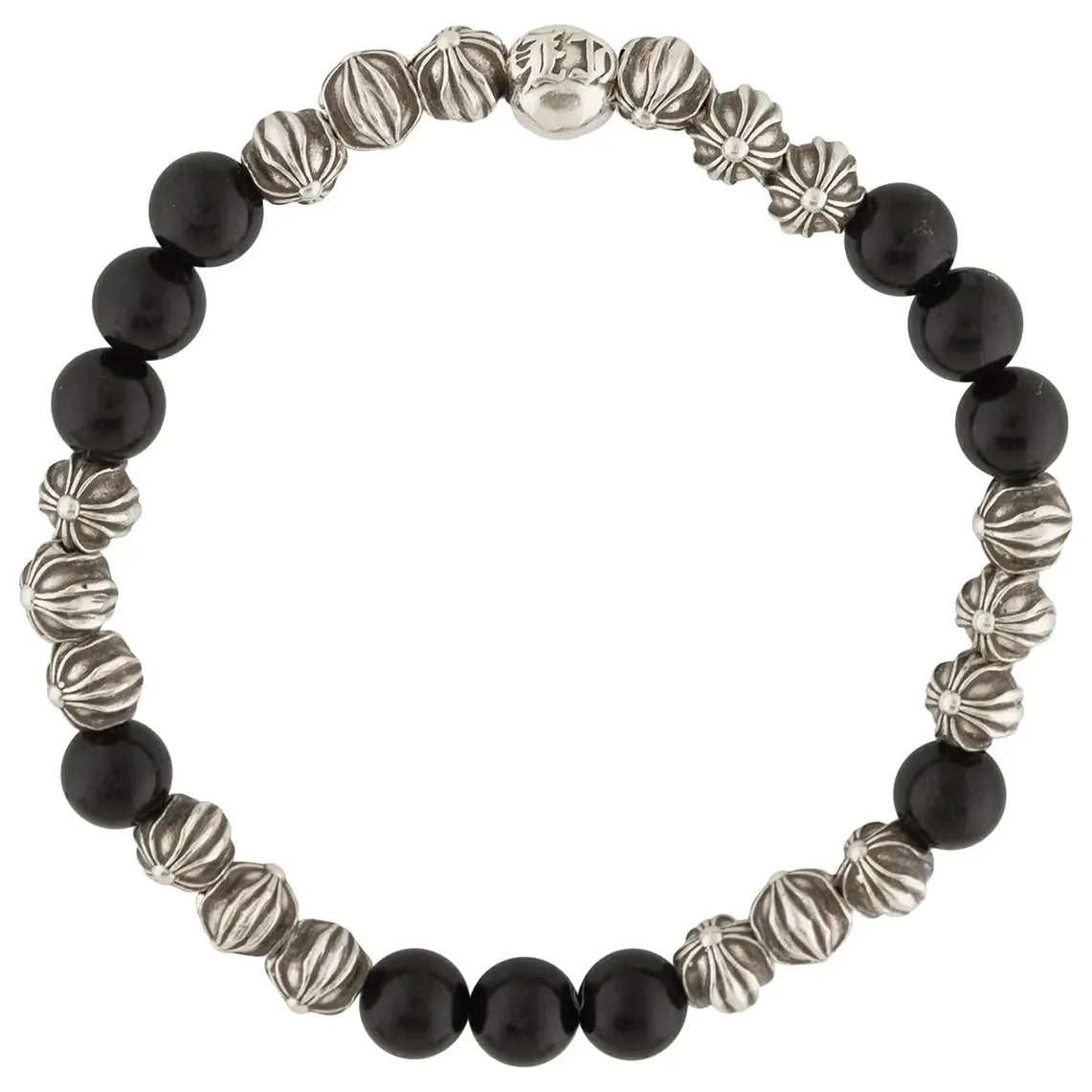 Chrome Hearts Silver & Onyx Celtic Cross Bead Bracelet