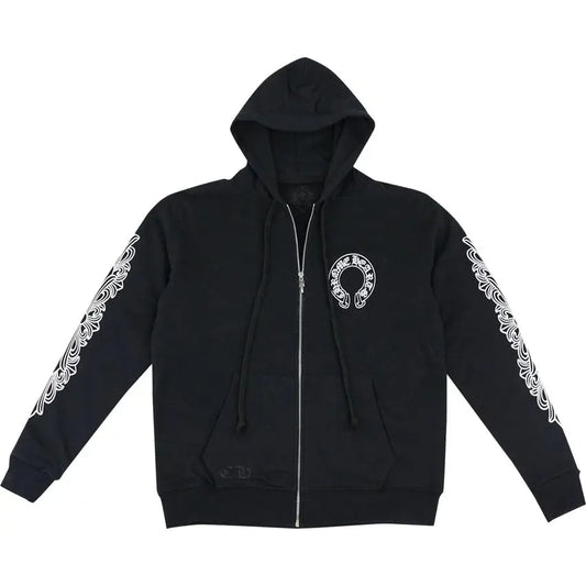 Chrome Hearts Horseshoe Floral Thermal Zip-Up Hoodie Black