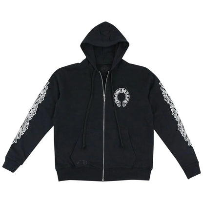 Chrome Hearts Horseshoe Floral Zip-Up Hoodie Black