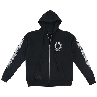 Chrome Hearts Malibu Exclusive Horseshoe Floral Thermal Zip-Up Hoodie Black