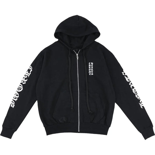 Chrome Hearts Vertical Logo Zip-Up Hoodie Black