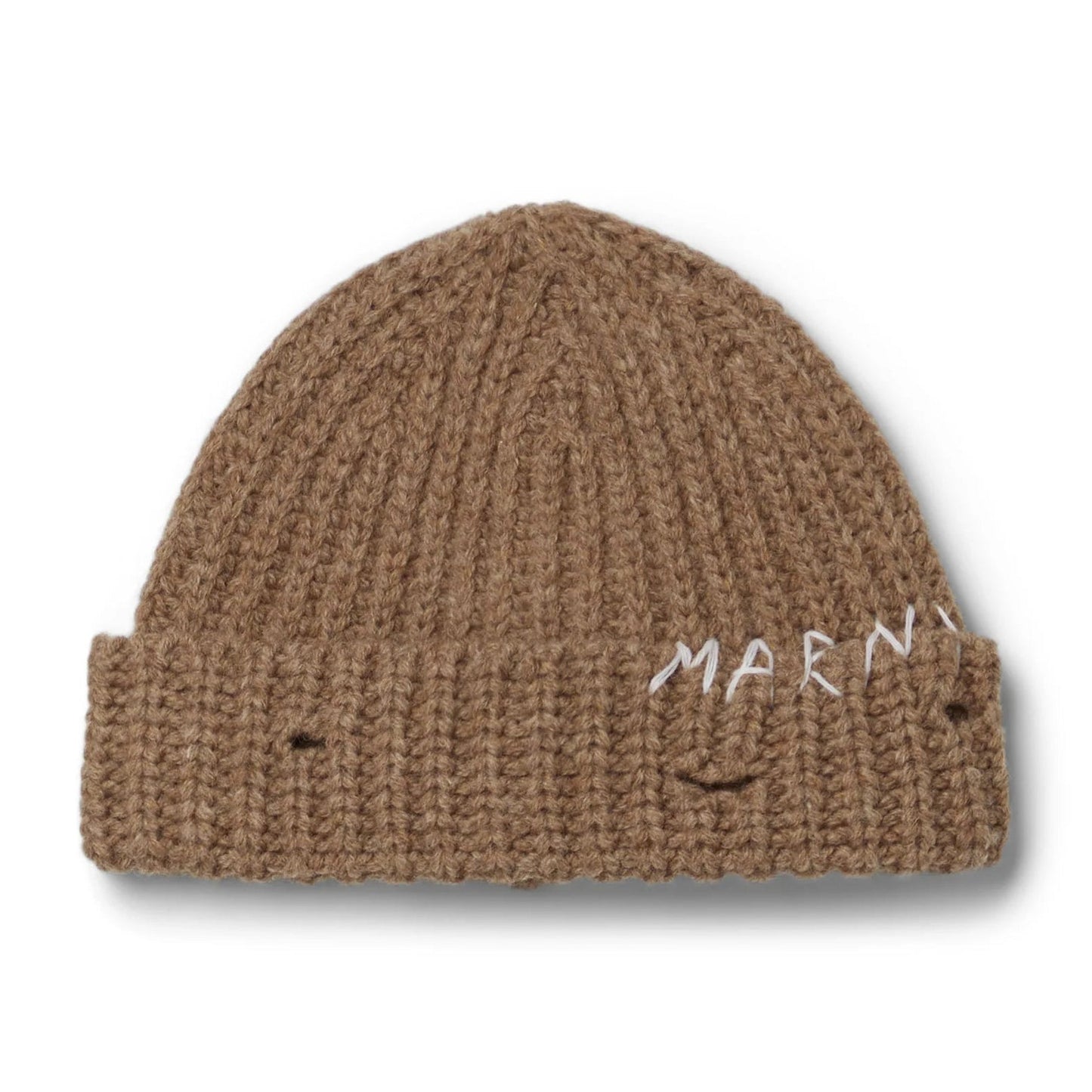 Marni Hand-Stitched Logo Ribbed Beanie Hazelnut