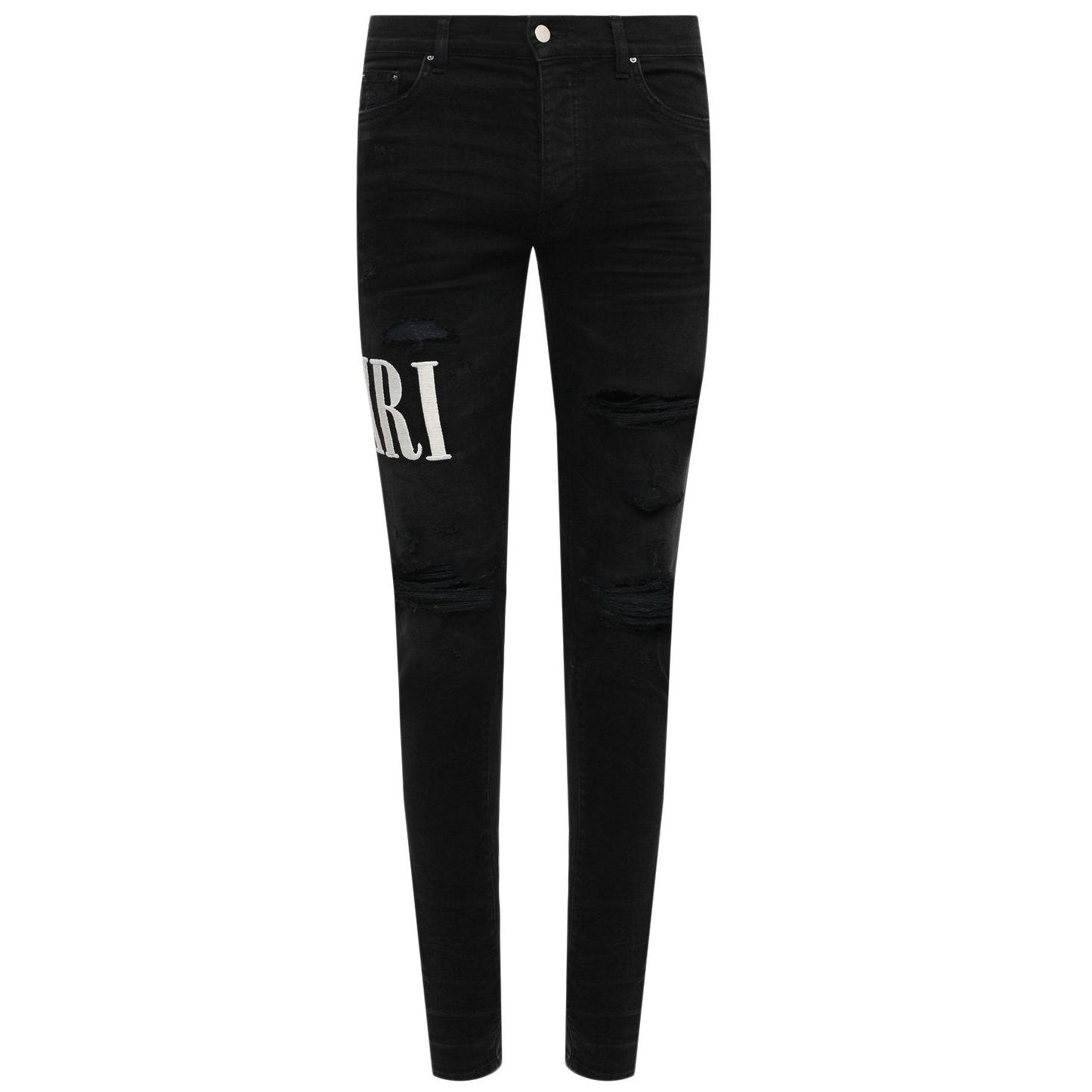 Amiri Distressed Embroidered Logo Jean Aged Black