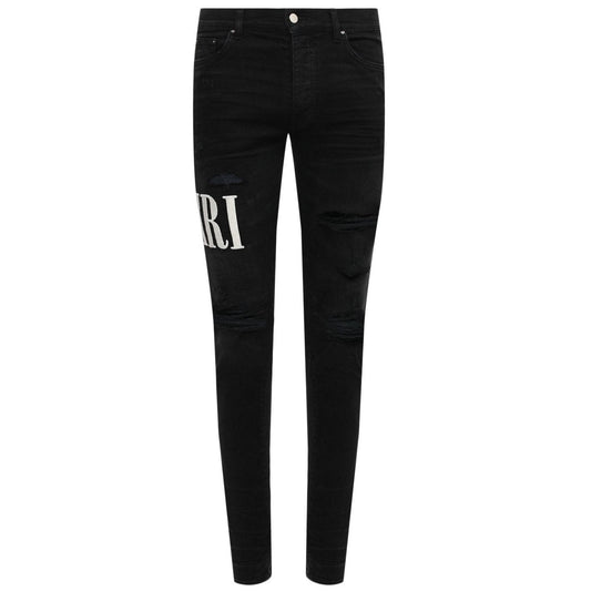 Amiri Distressed Embroidered Logo Jean Aged Black