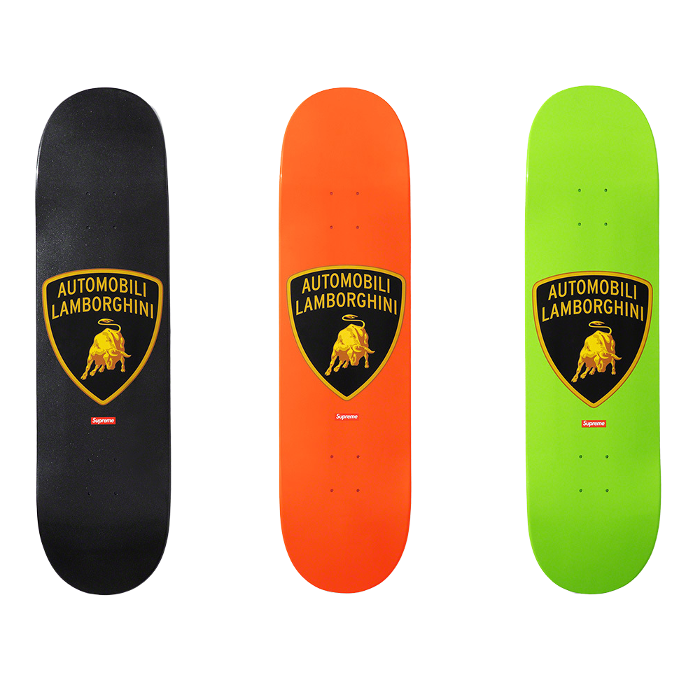 Supreme Automobili Lamborghini Skateboard Deck Set Black/Orange/Lime