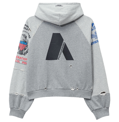 Protocol Index Reconstructed Sweatshirt Zip-Up Hoodie Melange Grey