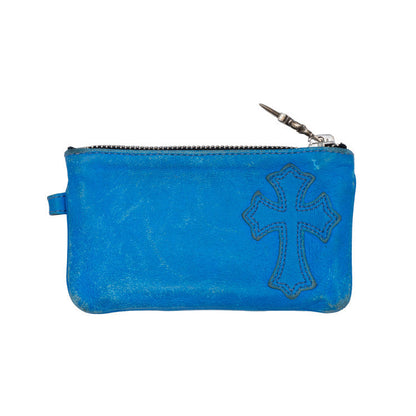 Chrome Hearts Vintage Leather Cross Patch Coin Purse Blue