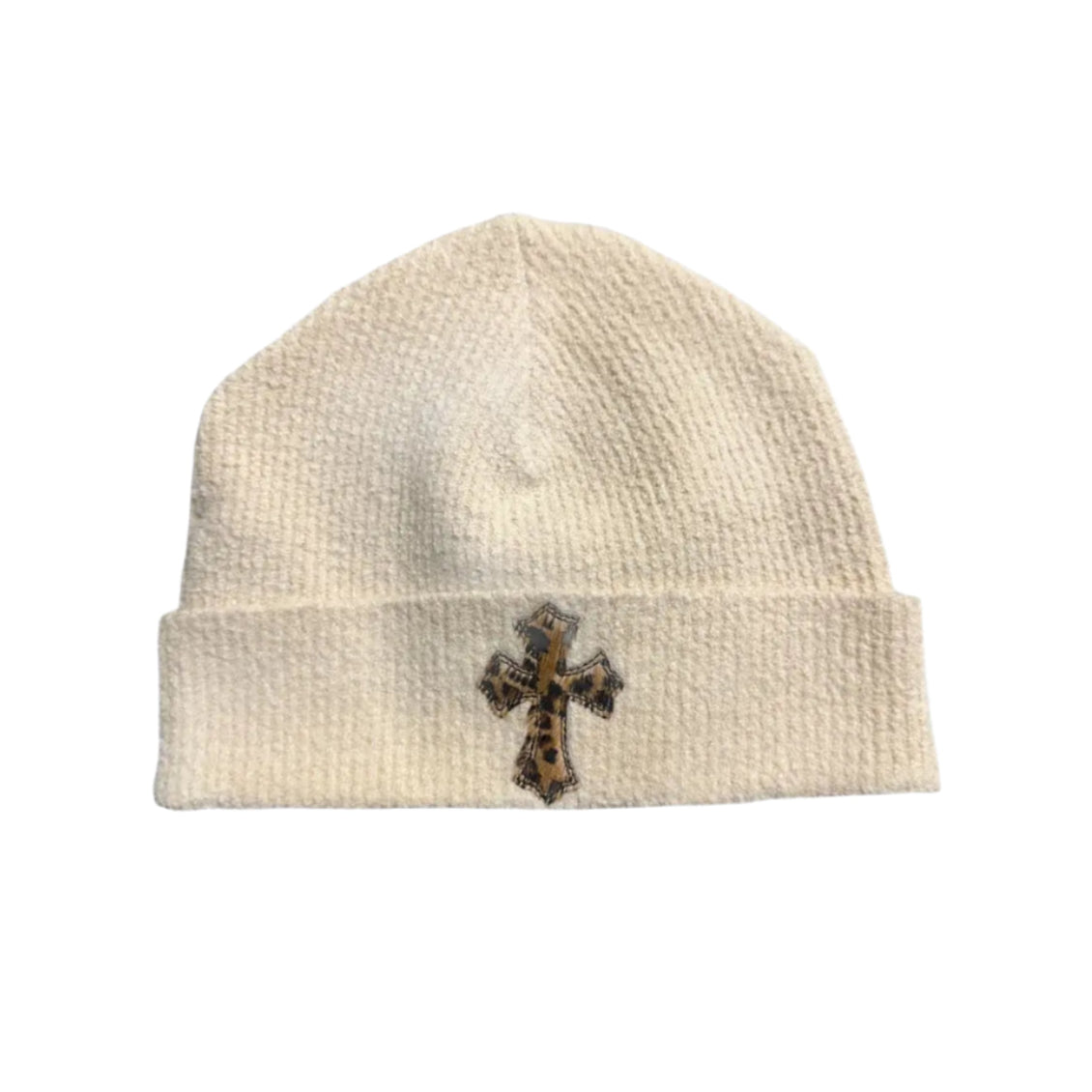 Chrome Hearts Pony Hair Cheetah Cross Patch Beanie Cream