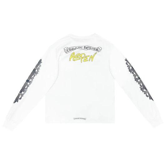 Chrome Hearts Aspen Exclusive Floral Sleeve Scroll Logo L/S T-Shirt White