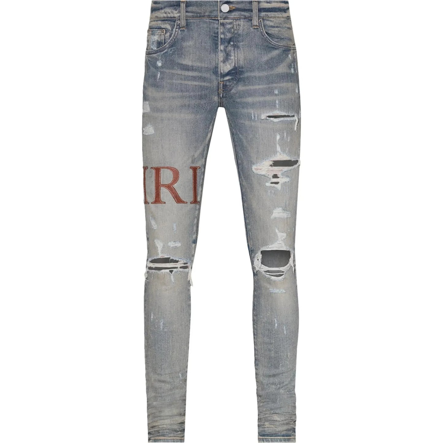 Amiri Leather Stitch Logo Jean Clay Indigo