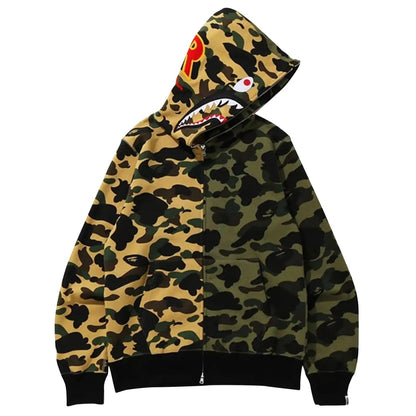 BAPE 1st Camo Half Shark Full Zip Hoodie Green/Yellow