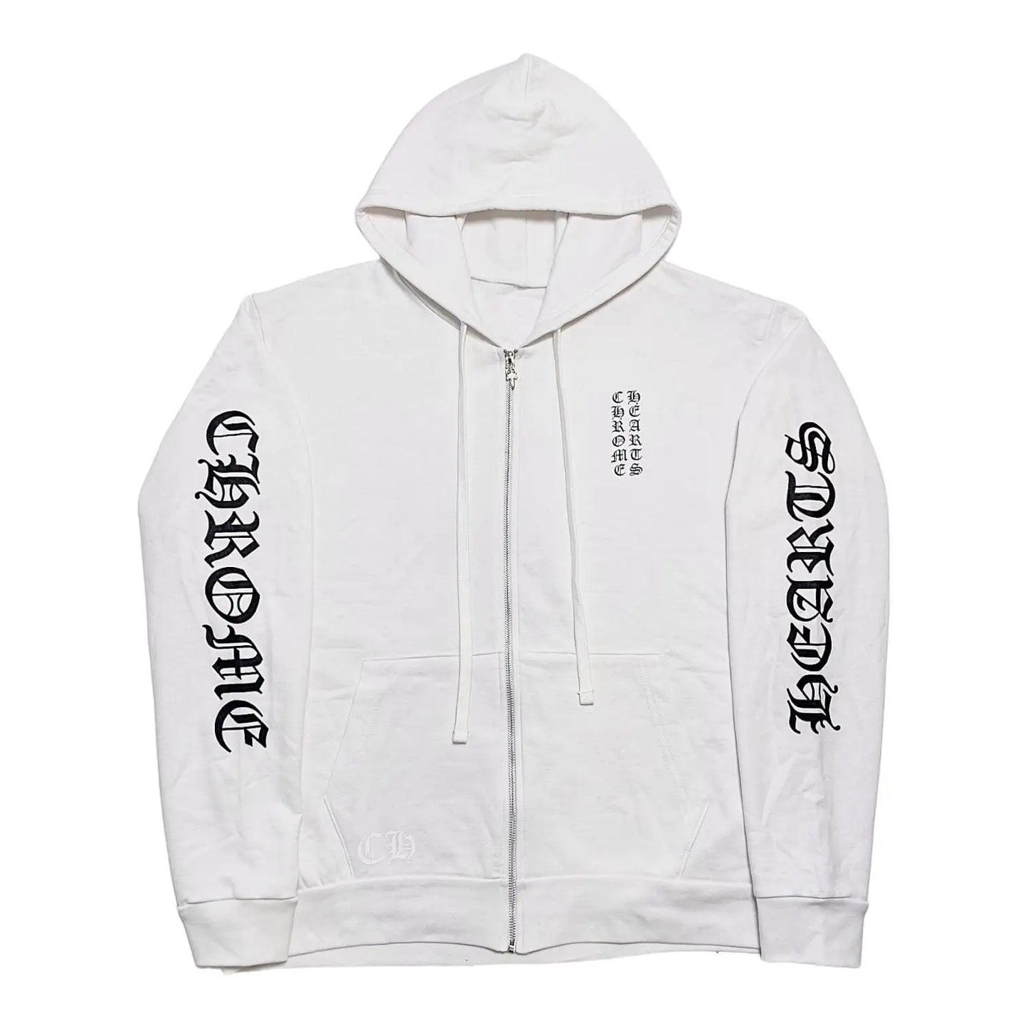 Chrome Hearts Vertical Logo Zip-Up Hoodie White