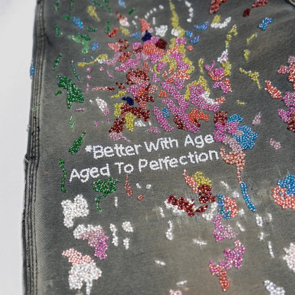 *Better With Age Hand-Beaded Double-Knee Jeans Black