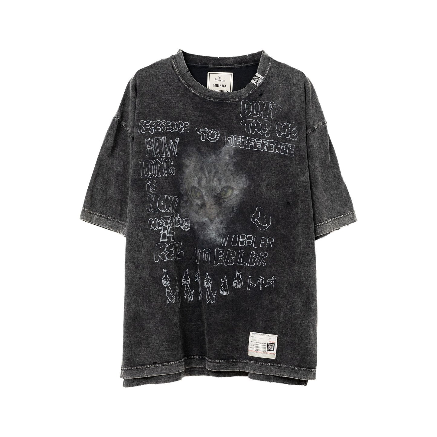 Maison Mihara Yasuhiro Distressed Cat T-shirt Black