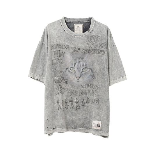 Maison Mihara Yasuhiro Distressed Cat T-shirt Grey